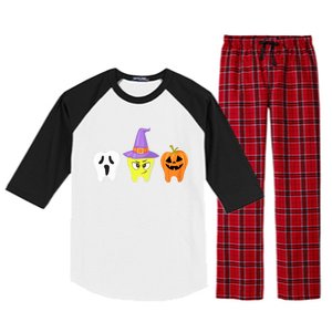 Dental Hygienist Pumpkin Tooth Halloween Spooky Season Witch Gift Raglan Sleeve Pajama Set