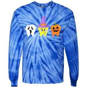 Dental Hygienist Pumpkin Tooth Halloween Spooky Season Witch Gift Tie-Dye Long Sleeve Shirt