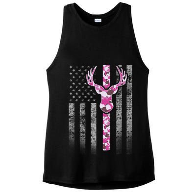 Deer Hunting Pink Camouflage Flag With Camo Deer Antlers Gift Ladies PosiCharge Tri-Blend Wicking Tank