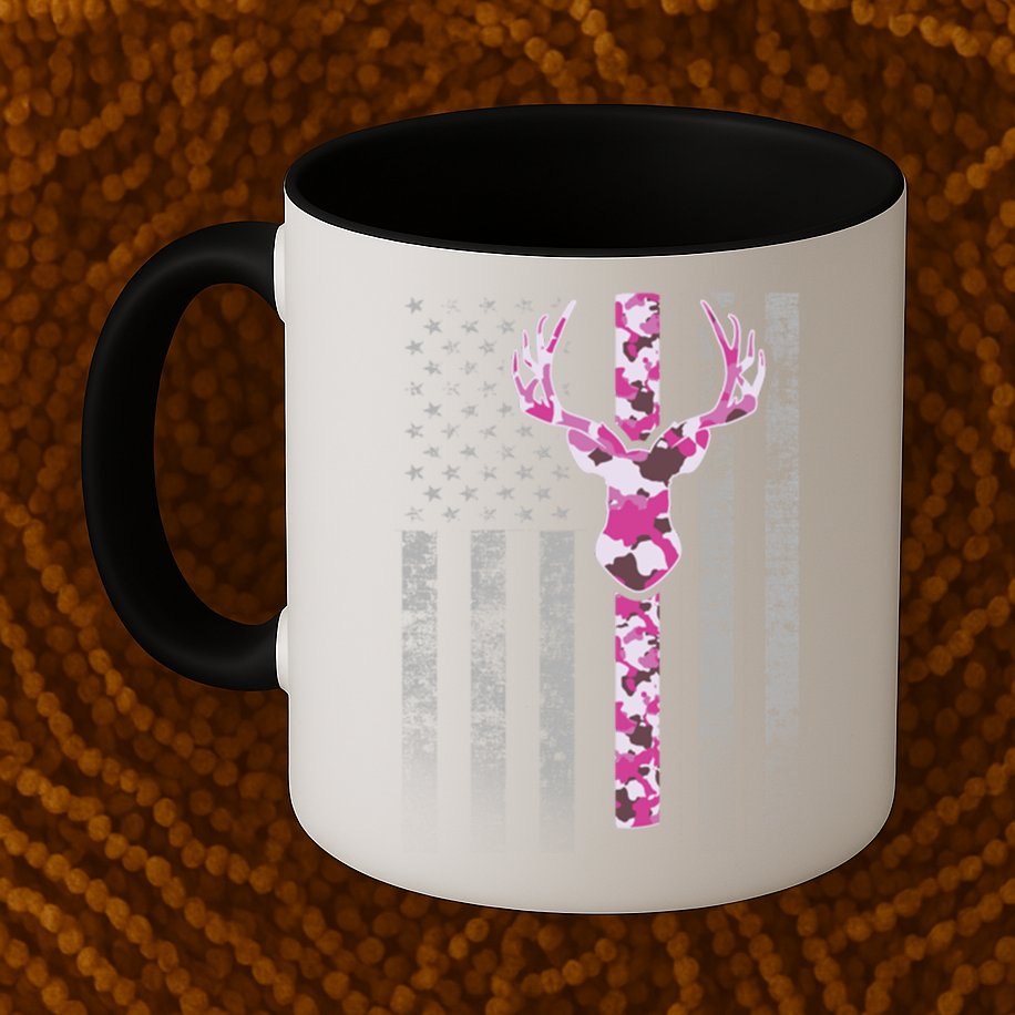 Deer Hunting Pink Camouflage Flag With Camo Deer Antlers Gift Mug