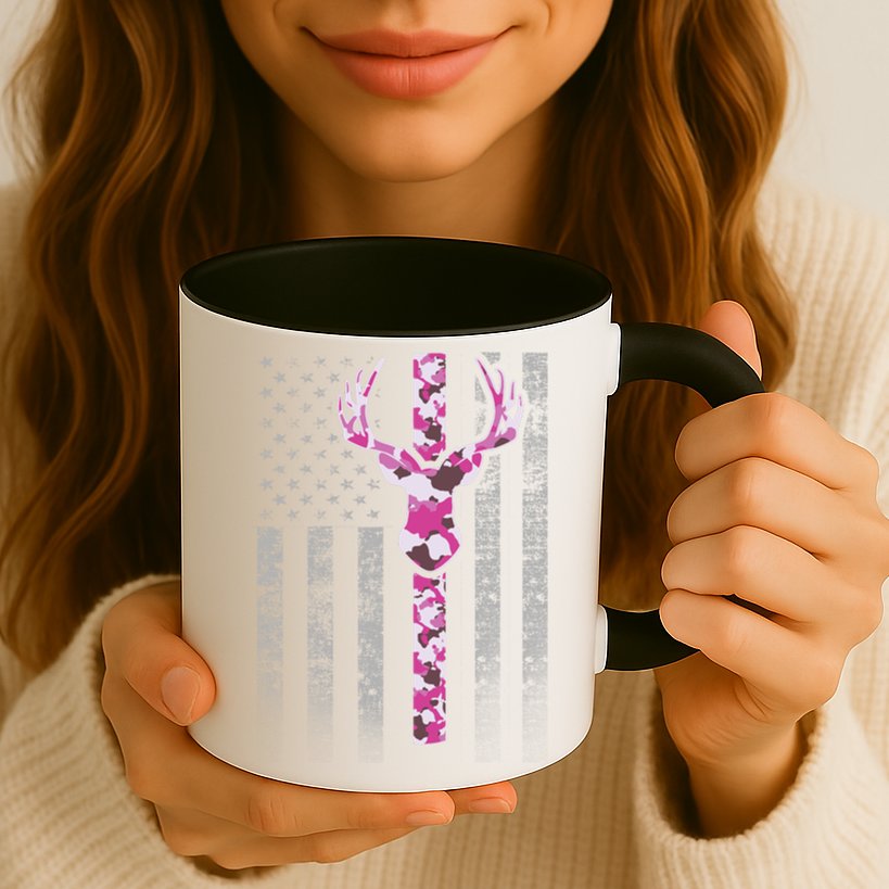 Deer Hunting Pink Camouflage Flag With Camo Deer Antlers Gift Mug