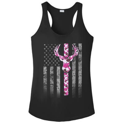 Deer Hunting Pink Camouflage Flag With Camo Deer Antlers Gift Ladies PosiCharge Competitor Racerback Tank