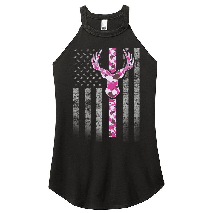 Deer Hunting Pink Camouflage Flag With Camo Deer Antlers Gift Women's Perfect Tri Rocker Tank