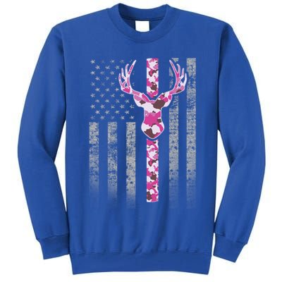 Deer Hunting Pink Camouflage Flag With Camo Deer Antlers Gift Tall Sweatshirt
