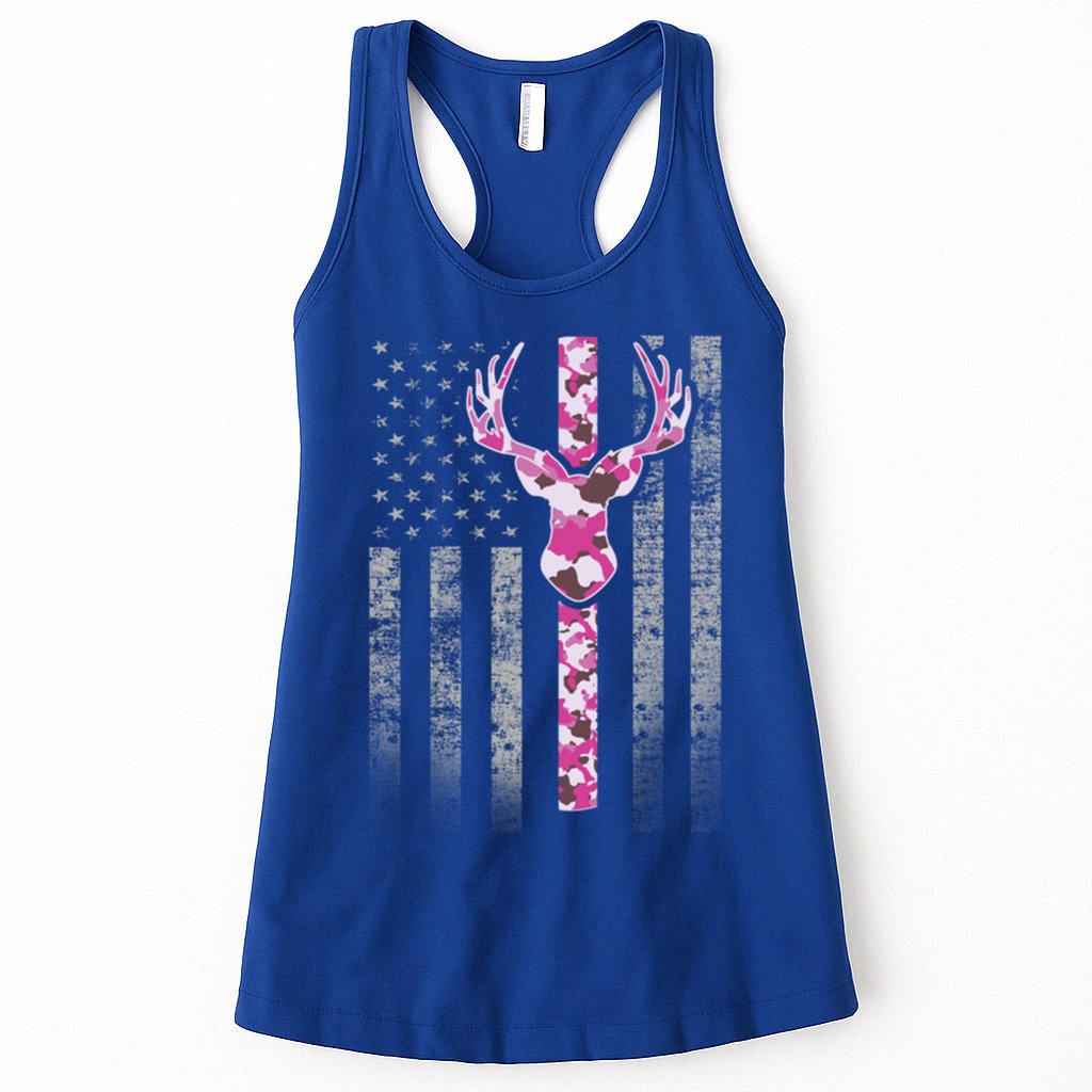 Deer Hunting Pink Camouflage Flag With Camo Deer Antlers Gift Womens Tank Top