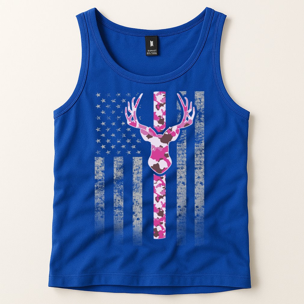 Deer Hunting Pink Camouflage Flag With Camo Deer Antlers Gift Tank Top