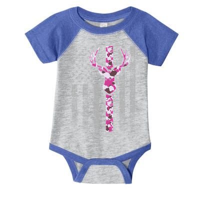 Deer Hunting Pink Camouflage Flag With Camo Deer Antlers Gift Infant Baby Jersey Bodysuit