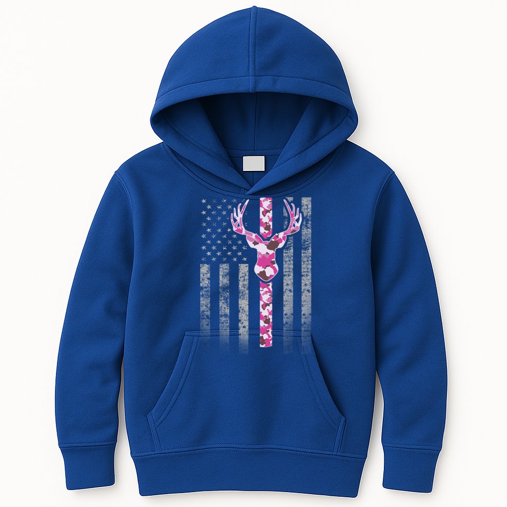 Deer Hunting Pink Camouflage Flag With Camo Deer Antlers Gift Kids Hoodie