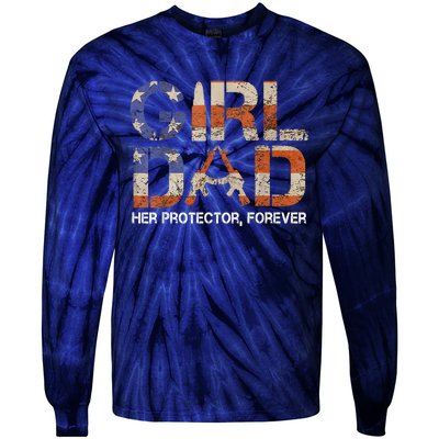 Dad Her Protector Forever Funny Father Of Fun Dad Tie-Dye Long Sleeve Shirt