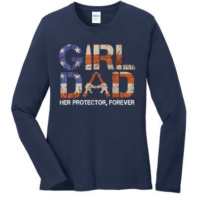 Dad Her Protector Forever Funny Father Of Fun Dad Ladies Long Sleeve Shirt