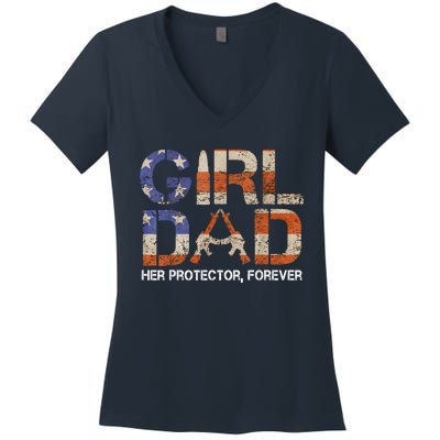 Dad Her Protector Forever Funny Father Of Fun Dad Women's V-Neck T-Shirt