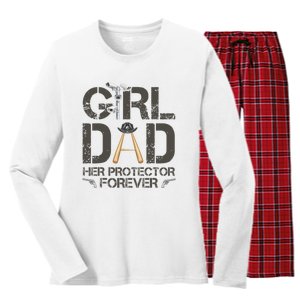 Dad Her Protector Forever Funny Father Women's Long Sleeve Flannel Pajama Set 