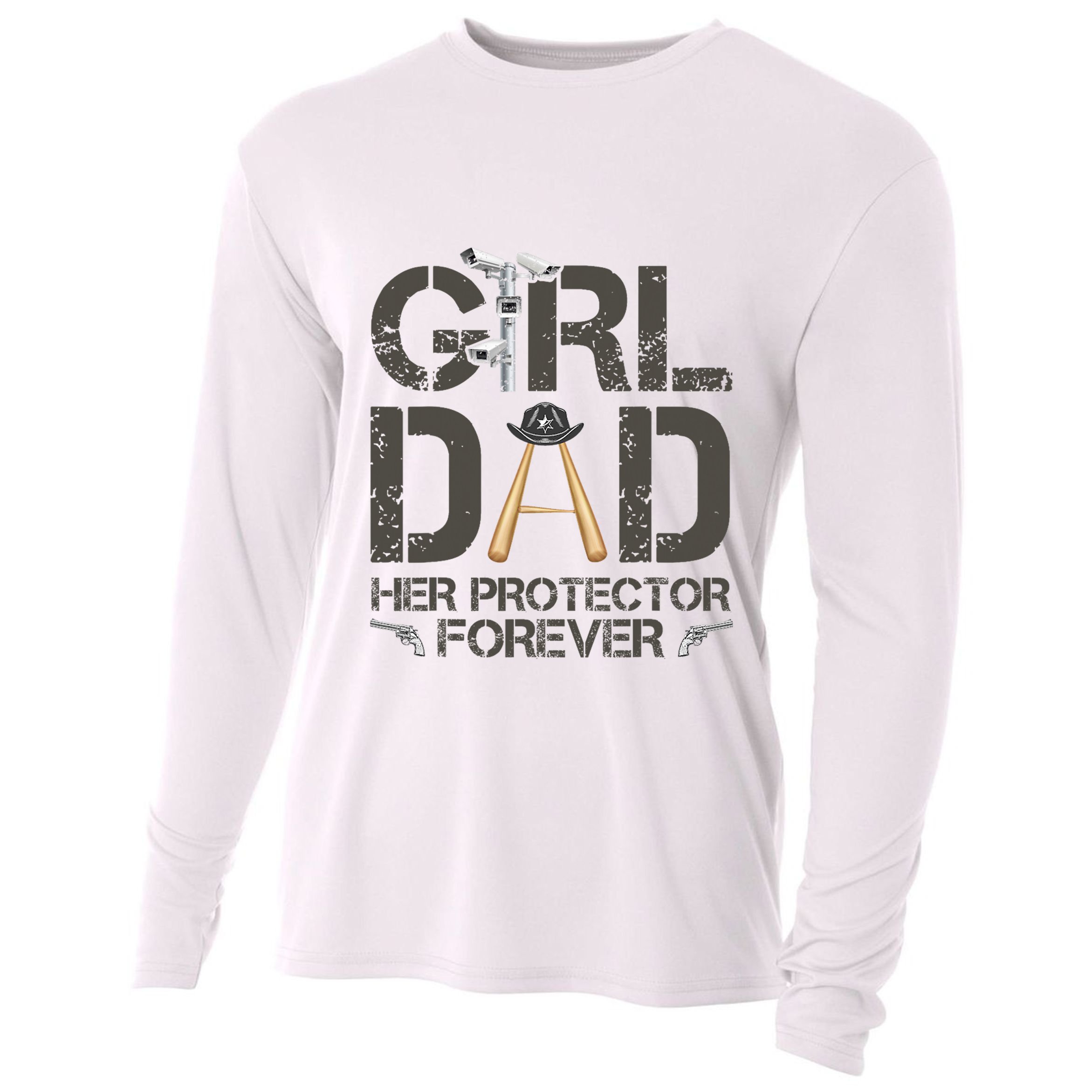 Dad Her Protector Forever Funny Father Cooling Performance Long Sleeve Crew