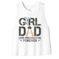 Dad Her Protector Forever Funny Father Women's Racerback Cropped Tank