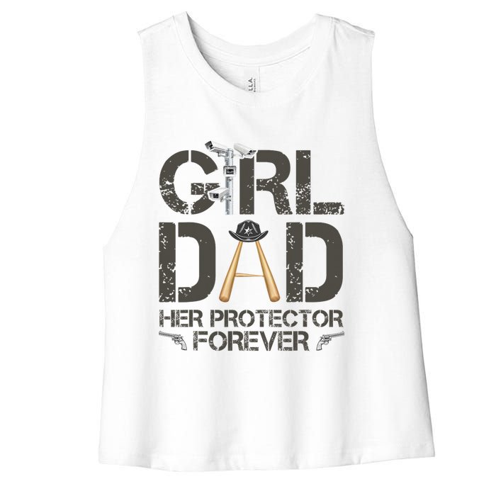 Dad Her Protector Forever Funny Father Women's Racerback Cropped Tank