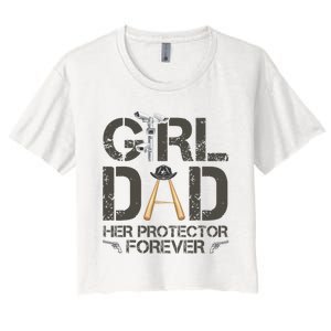 Dad Her Protector Forever Funny Father Women's Crop Top Tee