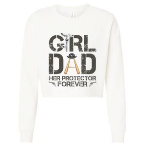 Dad Her Protector Forever Funny Father Cropped Pullover Crew