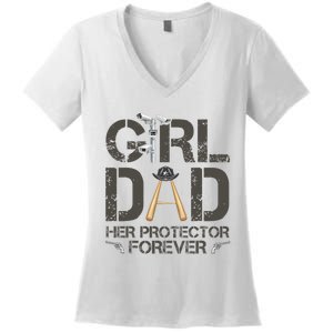 Dad Her Protector Forever Funny Father Women's V-Neck T-Shirt