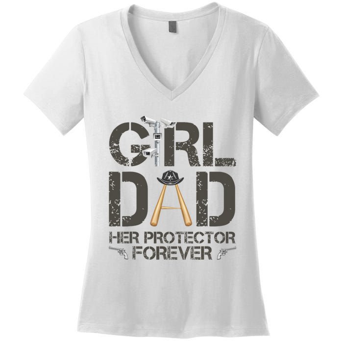 Dad Her Protector Forever Funny Father Women's V-Neck T-Shirt