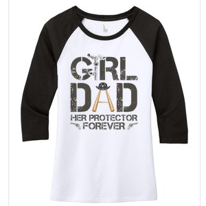 Dad Her Protector Forever Funny Father Women's Tri-Blend 3/4-Sleeve Raglan Shirt