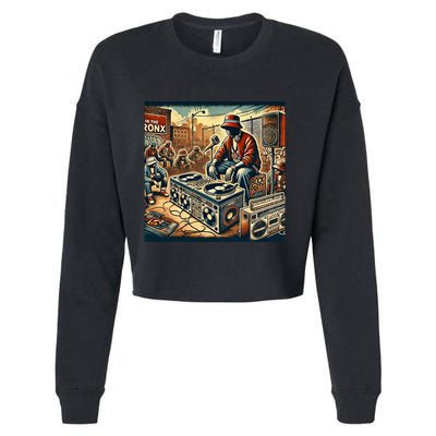 Dj Hiphop Retro Music Block Bronx Party Cropped Pullover Crew