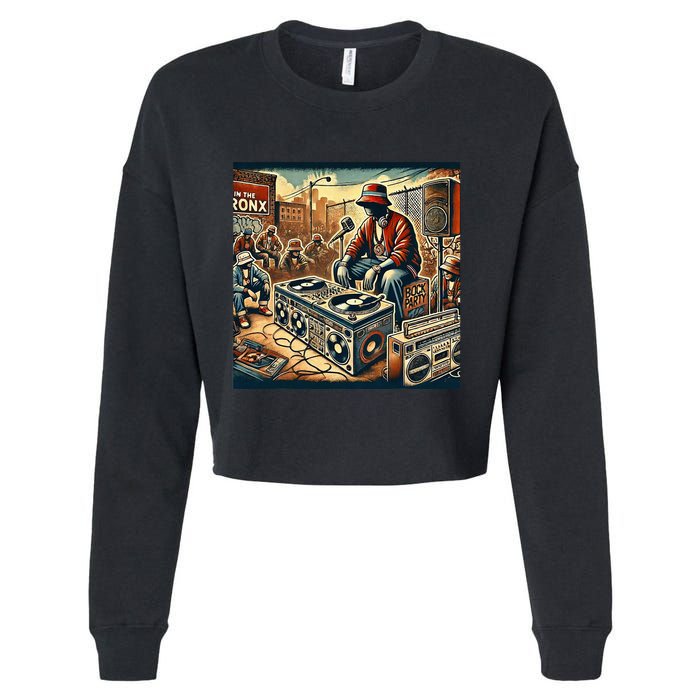 Dj Hiphop Retro Music Block Bronx Party Cropped Pullover Crew
