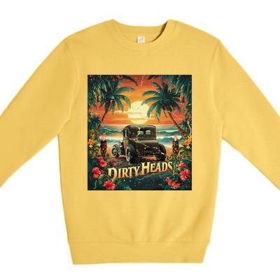 Dirty Heads Retro Beach Humor Palms Beach Car Summer Vibes Premium Crewneck Sweatshirt