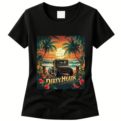 Dirty Heads Retro Beach Humor Palms Beach Car Summer Vibes Womens T-Shirt