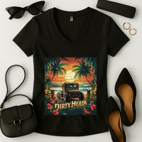 Dirty Heads Retro Beach Humor Palms Beach Car Summer Vibes Women's V-Neck T-Shirt