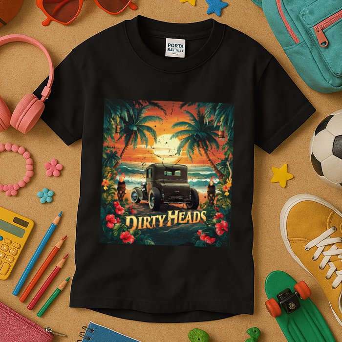 Dirty Heads Retro Beach Humor Palms Beach Car Summer Vibes Kids T-Shirt