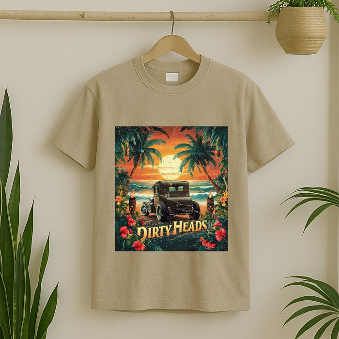 Dirty Heads Retro Beach Humor Palms Beach Car Summer Vibes T-Shirt