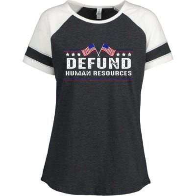 Defund Human Resources American Flag Enza Ladies Jersey Colorblock Tee