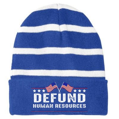 Defund Human Resources American Flag Striped Beanie with Solid Band