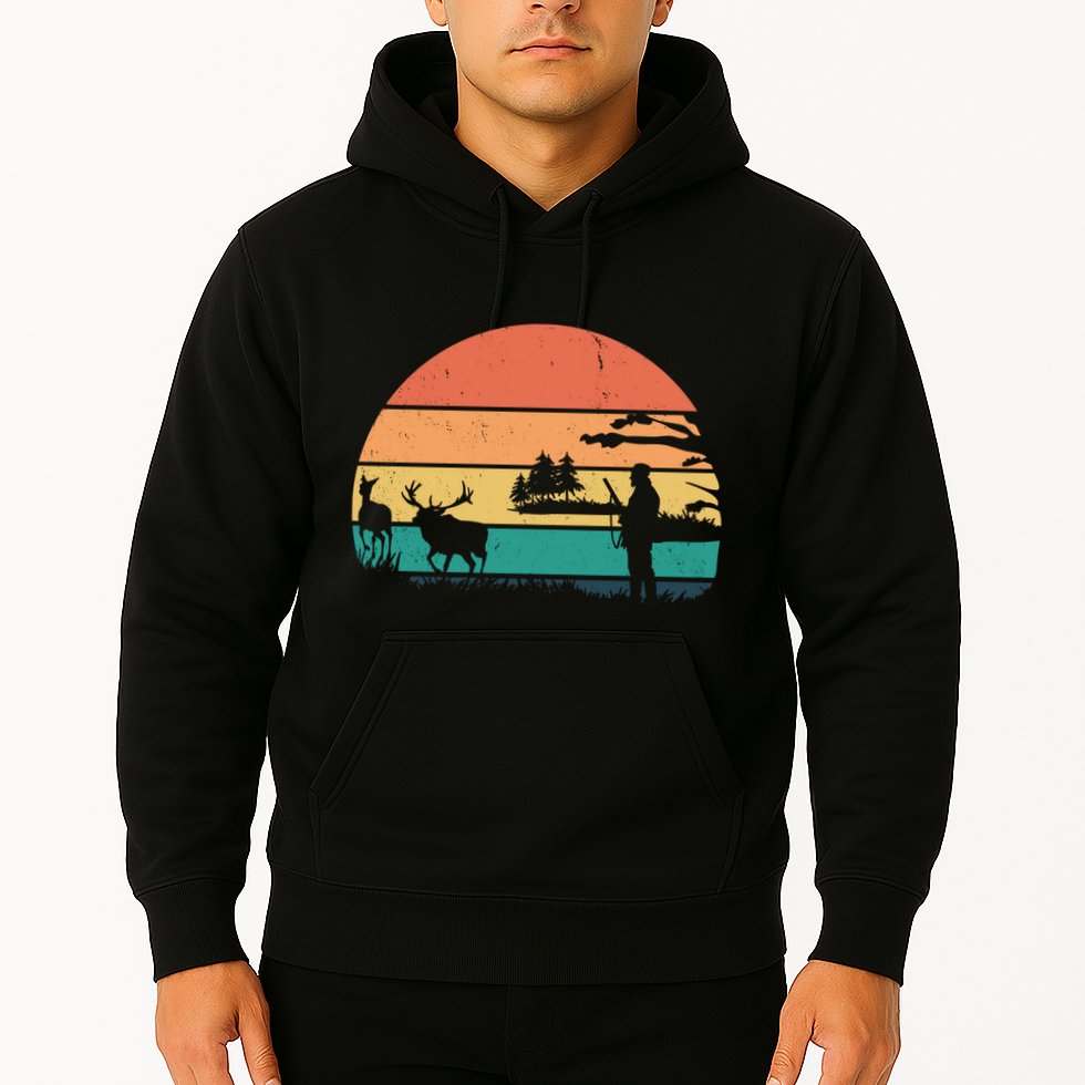 Deer Hunting Retro Sunset Nature Hoodie
