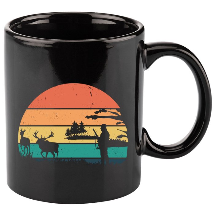 Deer Hunting Retro Sunset Nature 11oz C Handle Ceramic Mug