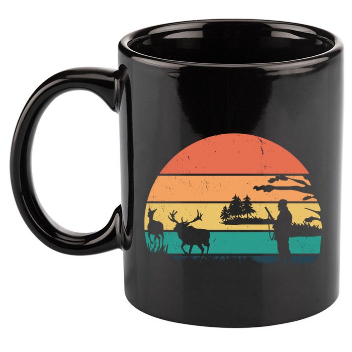 Deer Hunting Retro Sunset Nature 11oz C Handle Ceramic Mug