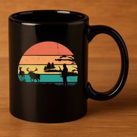 Deer Hunting Retro Sunset Nature 11oz C Handle Ceramic Mug