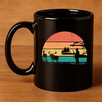 Deer Hunting Retro Sunset Nature 11oz C Handle Ceramic Mug