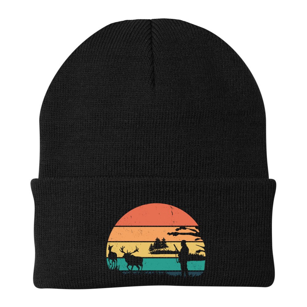 Deer Hunting Retro Sunset Nature Beanie