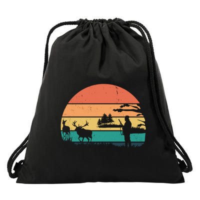 Deer Hunting Retro Sunset Nature Drawstring Bag