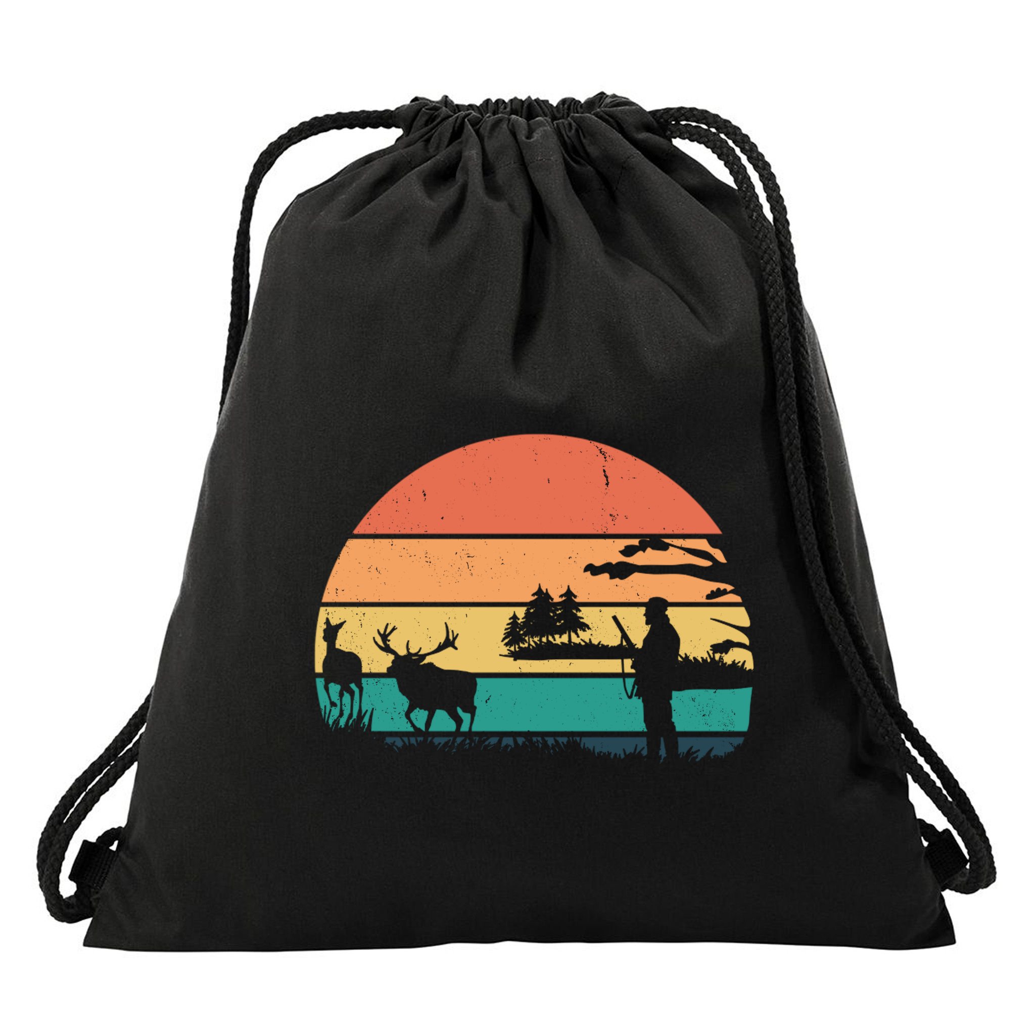 Deer Hunting Retro Sunset Nature Drawstring Bag