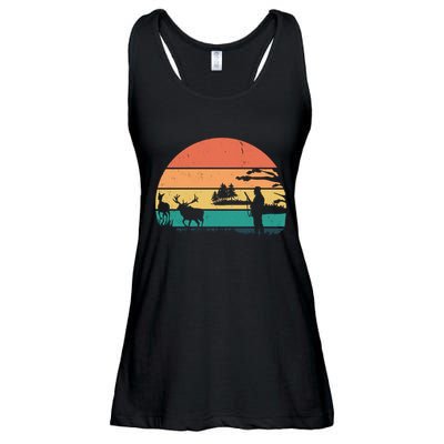 Deer Hunting Retro Sunset Nature Ladies Essential Flowy Tank
