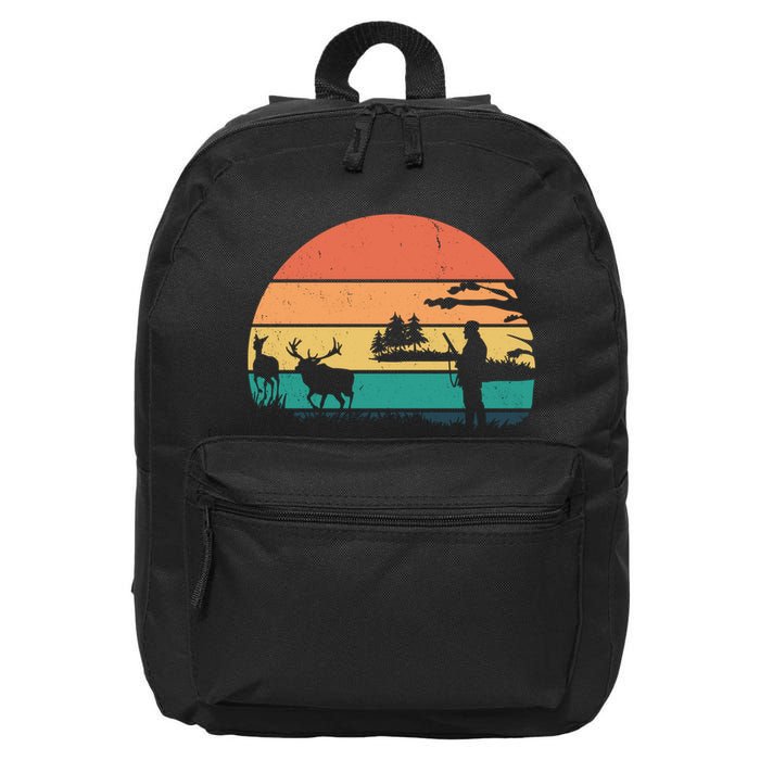 Deer Hunting Retro Sunset Nature 16 in Basic Backpack
