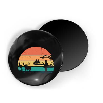 Deer Hunting Retro Sunset Nature Magnet
