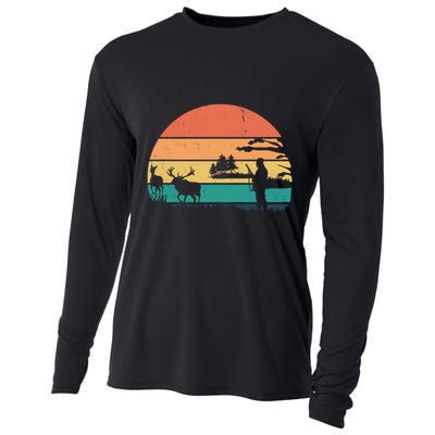 Deer Hunting Retro Sunset Nature Cooling Performance Long Sleeve Crew