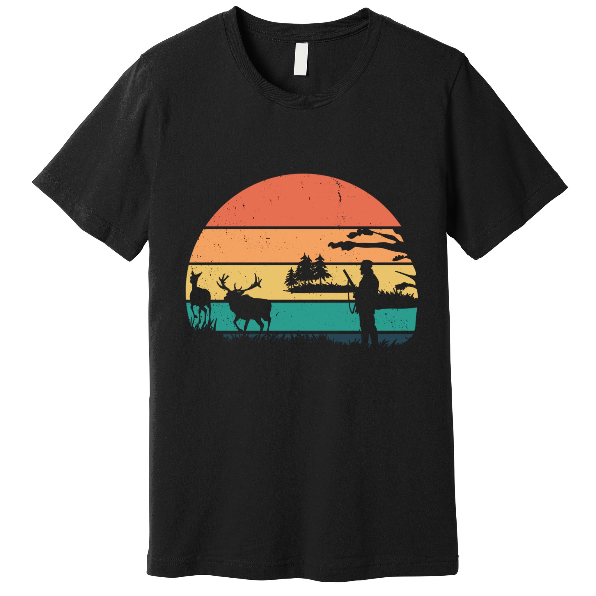 Deer Hunting Retro Sunset Nature Premium T-Shirt