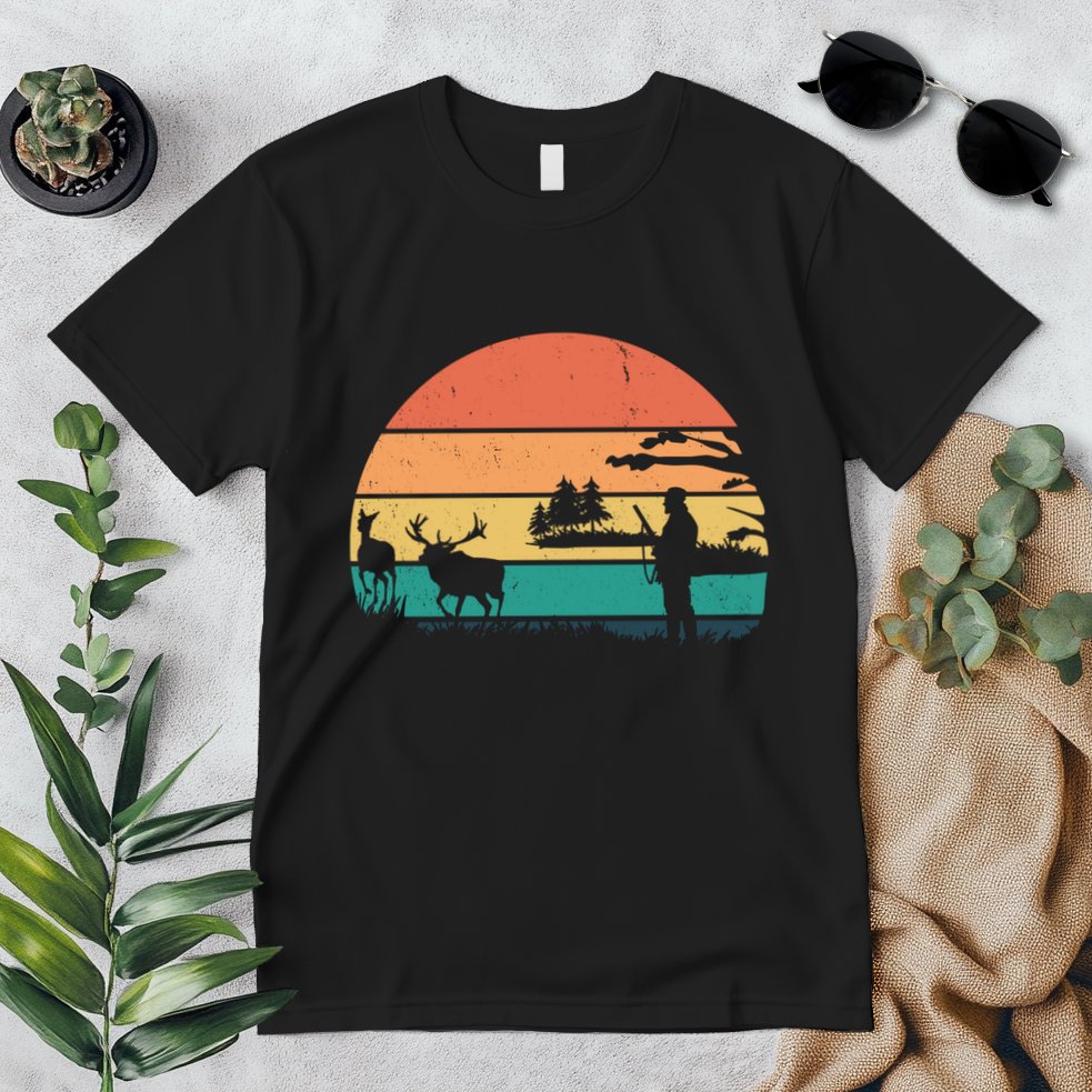 Deer Hunting Retro Sunset Nature Premium T-Shirt