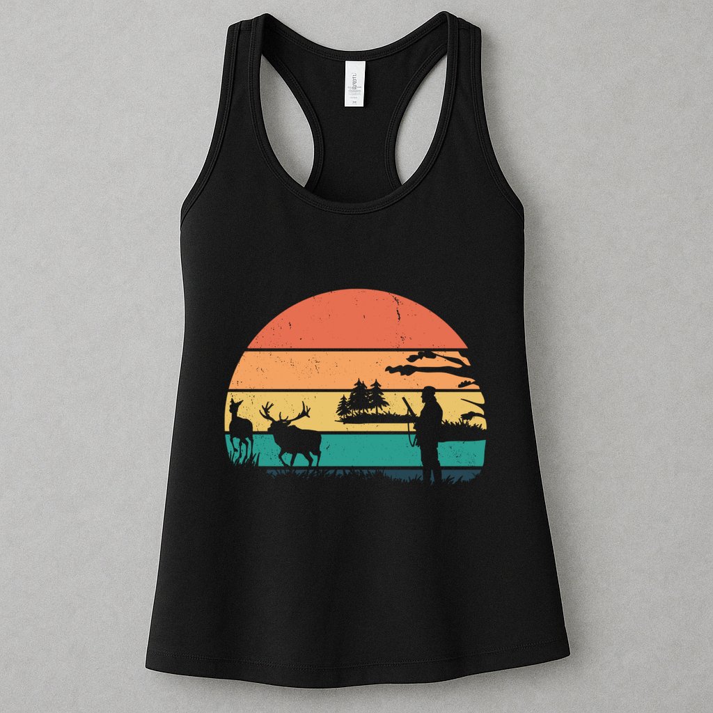 Deer Hunting Retro Sunset Nature Womens Tank Top