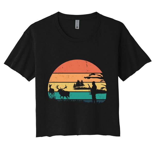 Deer Hunting Retro Sunset Nature Crop Top