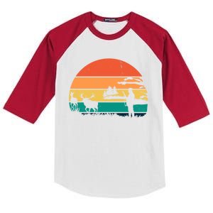 Deer Hunting Retro Sunset Nature Kids Colorblock Raglan Jersey